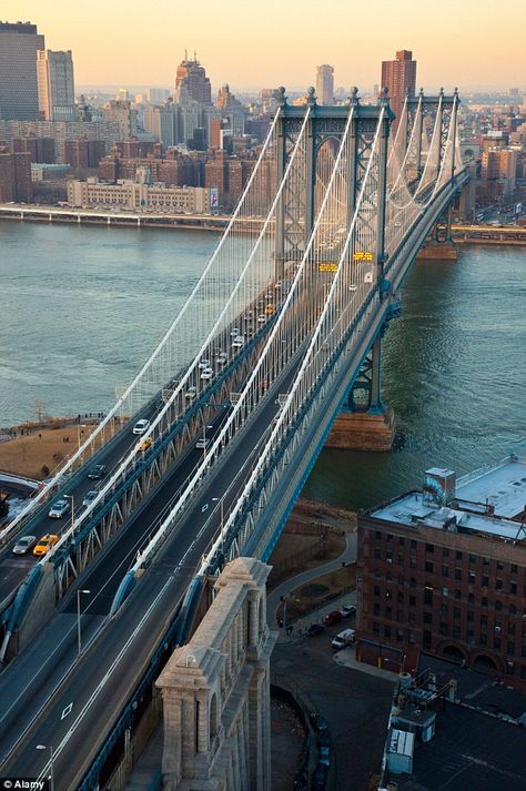 New York City"s Manhattan Bridge, one of three bridges that connect Manhattan to Brooklyn New York Bridge, New York Brooklyn Bridge, Manhattan Style, Photo Bridge, Uk Cities, Waterfall Pictures, Bridge City, Bridge Photography, Manhattan Bridge