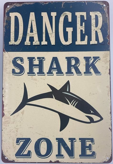 Amazon.com: Tin Sign Bar Plaque | Metal Wall Decor Poster | Danger Shark Zone 8 x 12 in. | Classic Decorative Sign for Home Kitchen Bar Room Garage Decor | Warning Blue : Home & Kitchen For Room Decoration, Room Decor For Blue Walls, Ocean Ideas Decoration, Where To Put Posters In Your Room, Poster For My Room, Blue Themed Posters, Poster Diy Ideas Wall Art, Posters For Room Blue, Blue Room Wall Decor