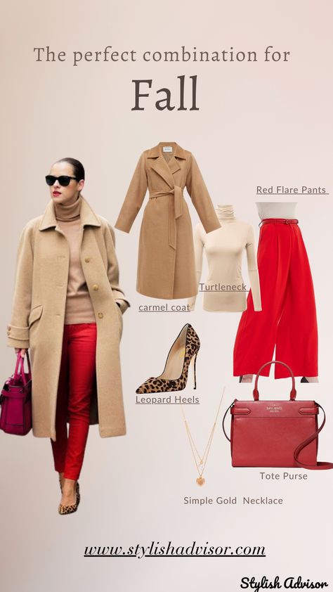 Red pant outfit for Fall Red Pants Winter Outfit, Red Pants Christmas Outfit, Red And Tan Outfits, Red Pants Outfit Winter, Red Flare Pants Outfit, Red Pants Outfit Work, Houndstooth Pants Outfit, Tapered Pants Outfit, Red Trousers Outfit