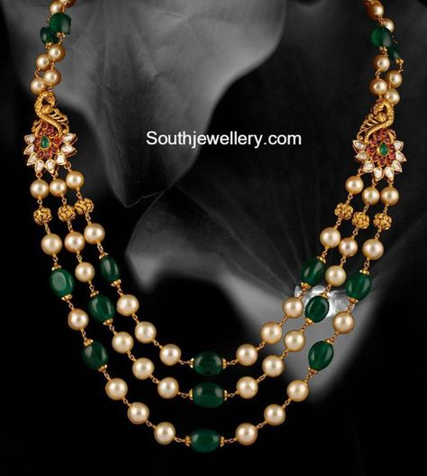 Pearls Mala, Latest Indian Jewellery, 22 Carat Gold Jewellery, Mala Jewelry, Gold Pearl Jewelry, Gold Necklace Indian, Pearl Jewelry Design, Pearl Necklace Designs, Gold Necklace Indian Bridal Jewelry