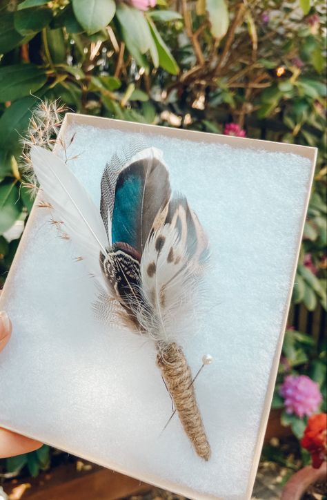 Pheasant Feather Boutonniere, Feather Boutineer, Feather Wedding Decor, Wedding Bouquet With Feathers, Cowboy Formal, Wedding Feathers, Feather Wedding Decorations, Feather Boutonniere, Feather Bouquet