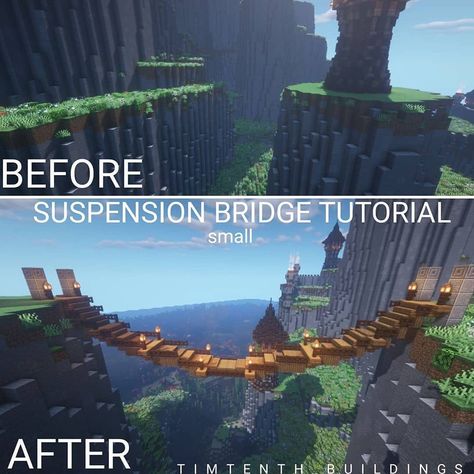 99 Likes, 1 Comments - Minecraft Guide (@mcraftguide) on Instagram: “[Suspension Bridge Tutorial] :- Rate 1-10 And Is It Helpful ?? [Credit:- @timtenth_buildings ] . If…” Minecraft Bridge Over Ravine, Suspension Bridge Minecraft, Minecraft Rope Bridge, Minecraft Suspension Bridge, Minecraft Ravine Ideas, Minecraft Bridge, Bridge Ideas, Easy Minecraft Houses, Minecraft House Tutorials