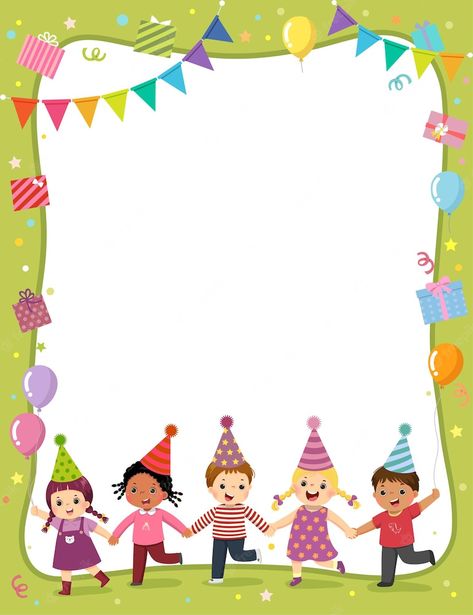 Party Cartoon, Happy Birthday Frame, Happy Children's Day, Birthday Frames, Vector Template, Birthday Invitations Kids, Child Day, Party Card, Happy Kids