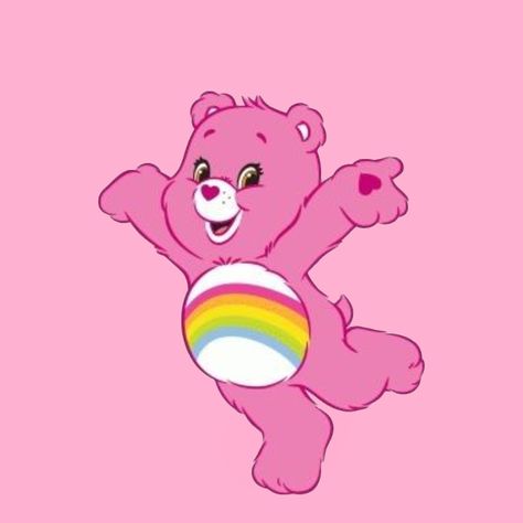 Pink Care Bear Drawing, Cheer Bear Care Bear Tattoo, Cheer Bear Tattoo, Cheer Bear Aesthetic, Care Bears Aesthetic, Pink Care Bear, Bears Aesthetic, Care Bears Rainbow, Care Bears Birthday Party