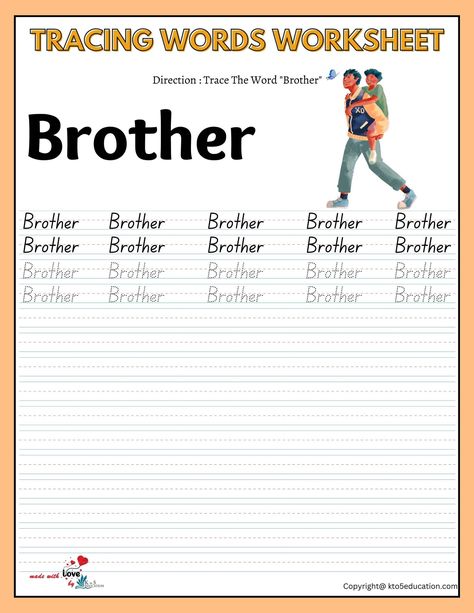 Family Tracing Words Worksheet Brother | FREE Download  Check more at https://kto5education.com/family-tracing-words-worksheet-brother/ Tracing Words, Words Worksheet, Writing Worksheets, Reading Writing, Free Download, Writing, Reading, Quick Saves