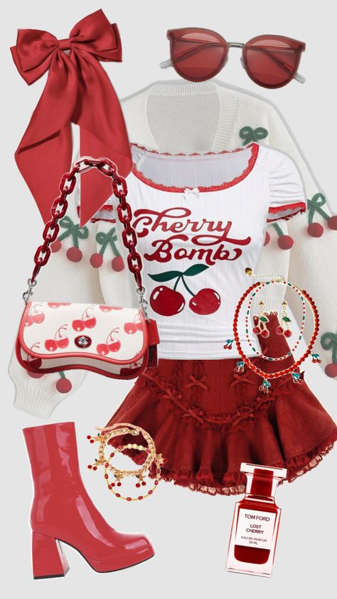 Outfit Inspo! #outfitinspo #outfit #outfitideas #y2k #preppy #coquette #school #cutefit #streetwear #fashion #fashioninspo #aesthetic #aestheticgirl #red #redaesthetic #white #cherry #trendy #fyp Coquette School, Y2k Outfits Aesthetic, Preppy Coquette, Fasion Outfits, Fashion Top Outfits, Y2k Preppy, Kpop Fashion Outfits, Cute Simple Outfits, Really Cute Outfits