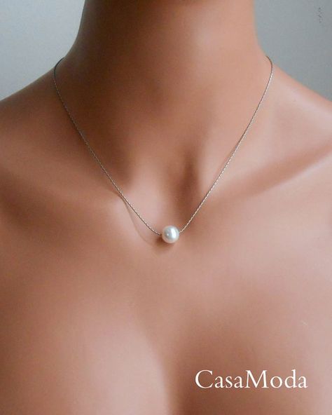 White+Pearl+Necklace+In+Antique+Silver+Chain+With+by+casamoda Elegant Pearl White Necklace With Silver Beads, Formal Pearl White Chain Necklace, Elegant Silver Pearl Necklace With Chain, Elegant White Pearl Necklace With Silver Chain, Elegant White Crystal Pearl Necklace, Pearl Ring Simple, Latest Necklace Design, Antique Pearl Necklace, Pearl Silver Necklace