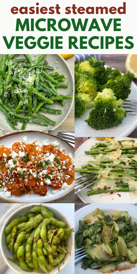 Images of microwave steamed beans, broccoli, carrots, asparagus, edamame and bok choy. Microwave Steamer Recipes, List Of Side Dishes, Steam Vegetables Recipes, Microwave Vegetables, Steam Broccoli, Keto Salad Recipes, Keto Side Dish, Keto Vegetables, Easy Low Carb Recipes