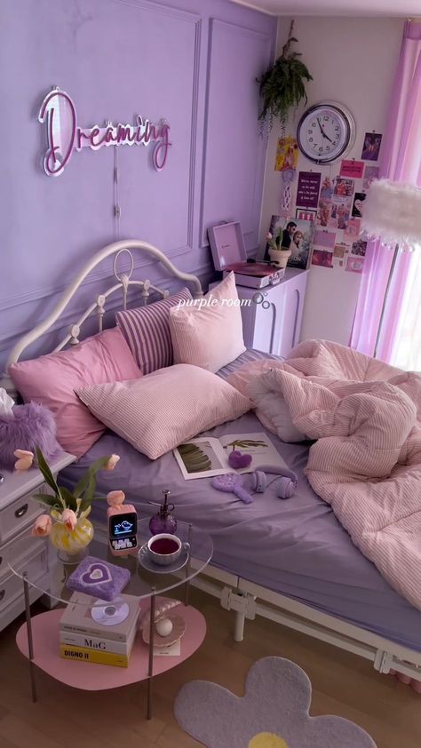 Aesthetic Room Decor Pink, Pink Aesthetic Decor, Shop Room Decor, Purple Girls Bedroom, Lilac Bedroom, Purple Girls Room, Violet Room, Purple Room Decor, Lavender Room