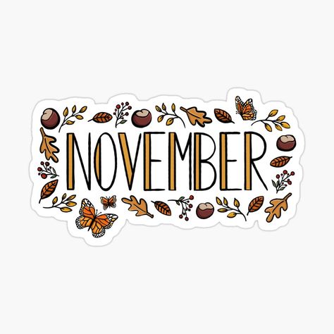 Digital Journaling Stickers, Planer November, November Clipart, November Lettering, November Scrapbook, November Stickers, November Illustration, Fall Digital Stickers, Months Stickers