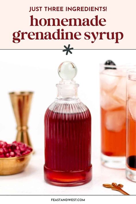 Homemade Grenadine Syrup is an easy way to elevate your cocktails. Making Tequila Sunrises and Shirley Temples has never been so delicious! Grenadine Syrup Recipe, Homemade Shirley Temple, How To Make Grenadine Syrup, Diy Grenadine Syrup, Homemade Drink Syrups, Homemade Grenadine Syrup, Diy Syrup Recipes, Homemade Flavorings, Homemade Grenadine Recipe