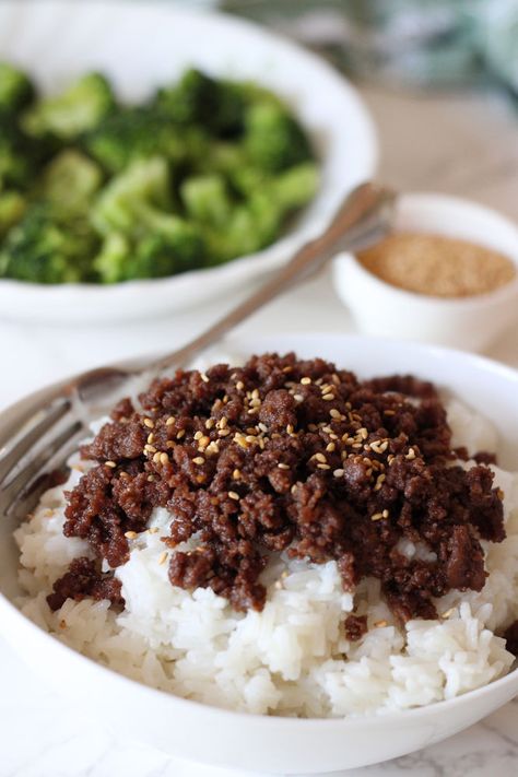 Korean Beef And Rice, What To Have For Dinner, Six Sisters, Korean Beef, Dinners To Make, Beef And Rice, Not Now, Toasted Sesame Seeds, Steamed Rice