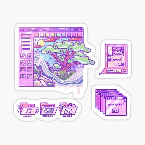 Vaporwave Stickers, Stickers Artist, Cute Computer, Desktop Aesthetic, Pastel Stickers, Sticker Inspo, Sticker Aesthetic, Photo Games, Desktop Design