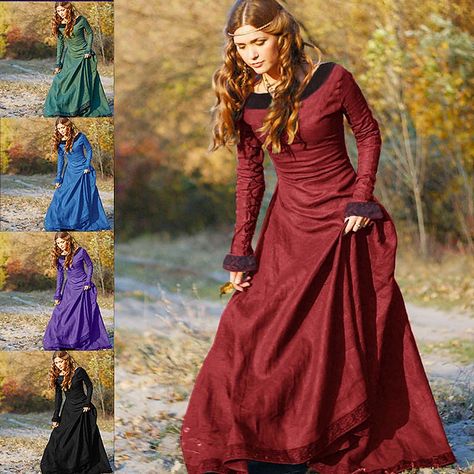 Medieval 18th Century Vintage Dress Dress Viking Outlander Women's Cosplay Costume Halloween Party & Evening Festival Dress 2023 - € 28.99 Medieval Dress Princess, Queen Gown, Medieval Cosplay, Medieval Woman, Fest Outfits, Dress Women Elegant, Medieval Dress, High Waist Fashion, Solid Color Dress