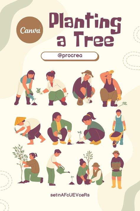 Planting Illustration Canva Element 1358 😴 Tree Planting Poster, Planting Illustration, Kode Canva, Houseplant Leaves, Canva Free Elements, Canva Idea, Tree Pot, Graphic Design School, Keyword Elements Canva