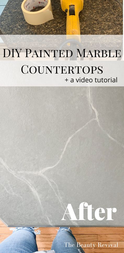 Painted Grey Countertops, Grey Painted Countertops, Countertop Makeover Diy, Grey Marble Countertops Kitchen, Painted Marble Countertops, Painted Laminate Countertops, Grey Marble Countertops, Painted Countertops Diy, Painted Countertops