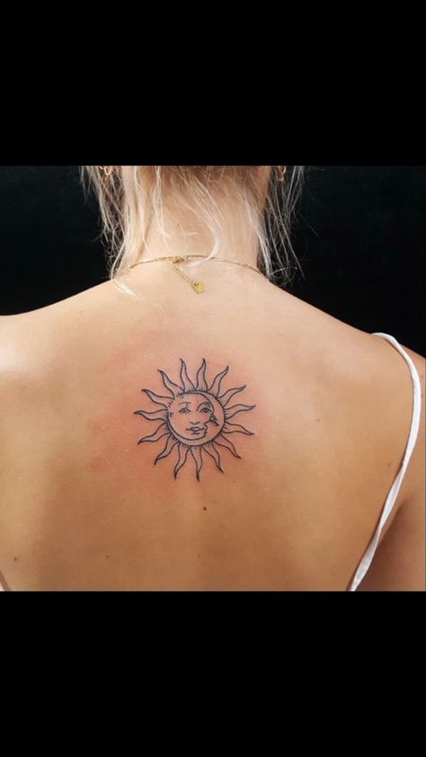 Upper Back Sun Tattoo, Small Tats, Ocean Tattoos, Tattoos For Black Skin, Sun Tattoos, Sun Tattoo, Dainty Tattoos, Tattoo Inspo, Tattoo Idea