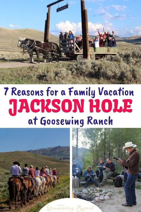 Planning a family vacation can be stressful.  With such a wide range of ages and diverse interests, it can be hard to choose a venue that will please everyone.    Well, we believe we have found the solution to pleasing all. Goosewing Ranch in Jackson Hole, Wyoming has something for everyone, no matter their age or interest. We offer Goosewing Ranch as your home base for a phenomenal family vacation and would love to share our 7 reasons why. #JacksonHole #familyvacation #Wyoming #guestranch Jackson Wyoming Summer, Dude Ranch Vacations, Wyoming Vacation, Jackson Wyoming, Yellowstone Park, Guest Ranch, Jackson Hole Wyoming, Dude Ranch, Horse Ranch