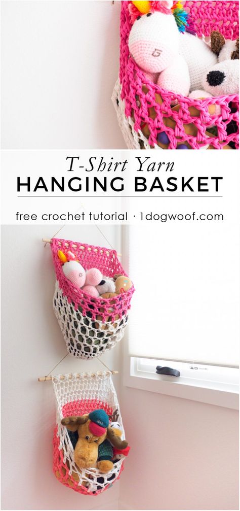 T-Shirt Yarn Hanging Basket Crochet Pattern Crochet Rectangle, Rectangle Basket, Basket Crochet Pattern, Crochet Basket Pattern Free, Tshirt Yarn, Yarn Hanging, Basket Crochet, Crochet Storage, Crochet Basket Pattern