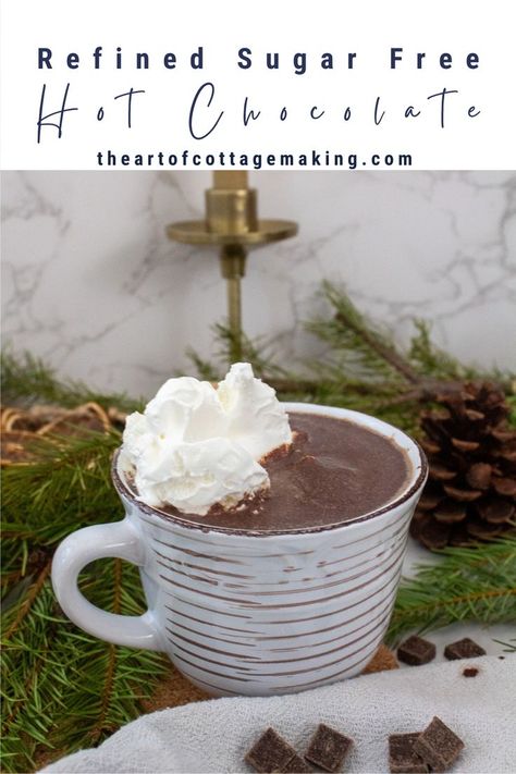 Refined Sugar Free Healthy Hot Chocolate is steamy and sits in a mug topped with whipped cream in a mug. Low Sugar Hot Chocolate, Healthy Hot Cocoa, Crock Pot Hot Chocolate Recipe, Sugar Free Hot Chocolate, Hot Chocolate Mix Recipe, Healthy Hot Chocolate, Hot Cocoa Recipe, Cocoa Recipes, Homemade Hot Chocolate