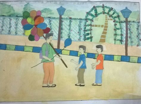 Balloon seller Balloon Seller Drawing, Balloon Seller, Kids Poems, Drawing Easy, Art Drawings Sketches, Drawing For Kids, Drawing Sketches, Easy Drawings, Balloons