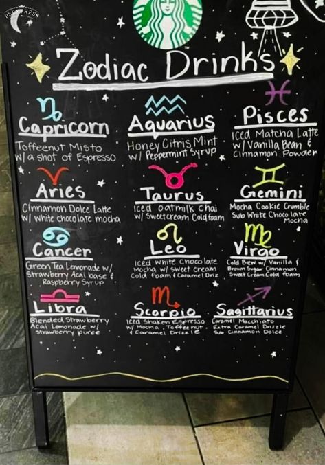 Drinks From Starbucks No Coffee, Sanrio Inspired Starbucks Drinks, Starbucks Food Menu Board, Libra Starbucks Drink, Starbucks Secret Menu Drinks 2023, Starbucks Drink Orders To Try, Pompompurin Starbucks Drink, Starbucks Zodiac Drinks, Belly Codes For Berry Ave