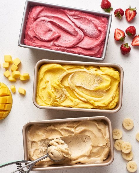 Fruits Ice Cream, Nice Cream No Banana, Popsicles Packaging, Banana Ice Cream Vegan, Fruit Fool, Blueberry Sorbet, Vegan Nice Cream, Ice Cream Fruit, Fruit Sorbet