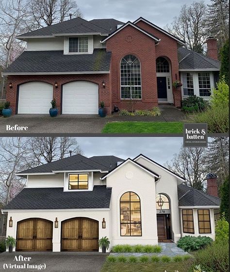 Architecture Renovation, Painted Brick House, House Makeovers, Plans Architecture, Home Exterior Makeover, Exterior Renovation, Brick Exterior House, Exterior Makeover, House Color