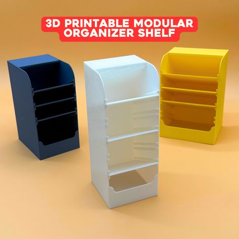 3D file 3D Printable Parametric Desk Shelves・3D printing idea to download・Cults 3d Printing Office Supplies, 3d Print Shelf, Stackable Storage Boxes, Modular Desk, Bag Rack, Cozy Desk, Pc Desk, 3d Printer Designs, Modular Storage