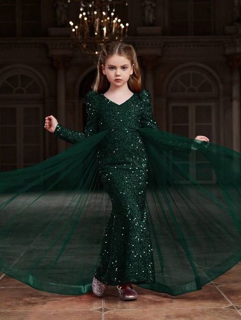 Stretch Party Dresses, Prom Dresses For Kids, Cute Bodycon Dresses, Kids Gown Design, Party Dress For Kids, Mermaid Party Dress, Sequin Mermaid Dress, Girl Green Dress, Wedding Dresses For Kids