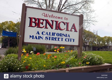 Benicia California, Living In La, Place Names, Main Street, Welcome Sign, Colorful Flowers, Planting Flowers, Maine, Photo Image