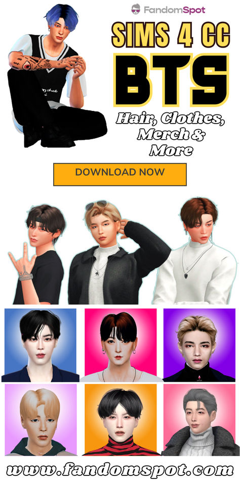 K-pop fans rejoice with this huge collection of BTS-themed CC for The Sims 4 Sims 4 Cc K Pop Clothes, K Pop Sims 4 Cc, Ateez Sims 4 Cc, Bts Sims 4 Cc, Kpop Cc Sims 4, Korean Beauty Standards, Sims 4 Tattoos, Husky Voice, Sims4 Clothes