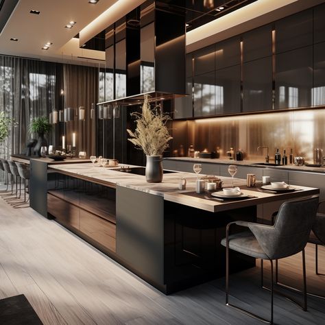 7 Chic Kitchen Cabinet Trends Kitchen Mansion Luxury, Darker Kitchen Ideas, Super Modern Kitchen, Luxury Mansion Kitchen, Luxury Villa Kitchen, Big Luxury Kitchen, Kitchen Room Designs, Luxury Kitchens Mansions, Penthouse Kitchen