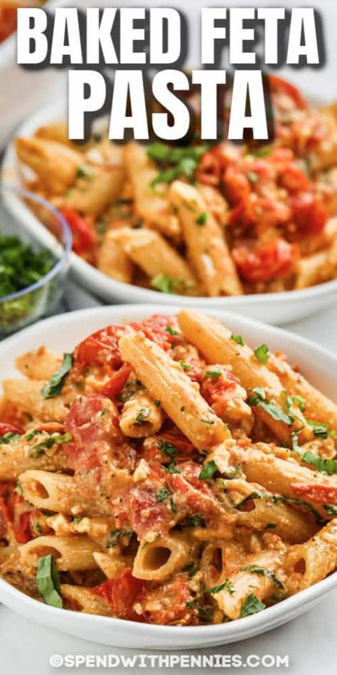 Baked Feta Pasta - Spend With Pennies Pasta Seasoning, Pasta Bake Easy, Baked Feta Pasta, Easy Baked Ziti, Baked Feta, Cherry Tomato Pasta, Grape Recipes, Meatless Main Dishes, Spend With Pennies