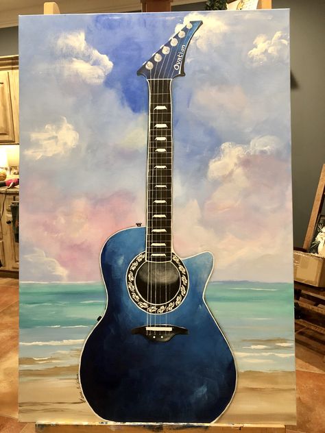 Guitar Painting Ideas On Canvas, Guitar Painting On Canvas Easy, Guitar Painting On Canvas, Guitar Paintings, Guitar Art Painting, Music Art Painting, Couples Canvas Painting, Painting On Canvas For Beginners, Art Deco Abstract