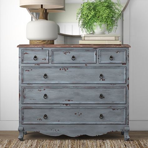 Blue Dressers, Gustavian Decor, Small Guest Rooms, Craft Cottage, Blue Dresser, Everyday Decor, Accent Storage, Country Cottage Style, 6 Drawer Chest