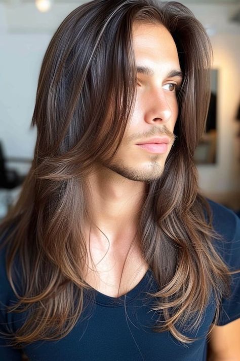 30 Inspiring Long Hairstyles For Men To Transform Your Look - The Hairstyle Edit Long Layers Mens Hair, Men Long Hair Layers, Long Layered Haircuts Men, Layered Long Hair Men, Long Hair Men Style Straight, Men’s Long Straight Hairstyles, Men’s Long Haircuts, Long Hairstyles For Men Straight Hair, Long Straight Hair Men