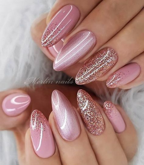 Pink Wedding Nails, Rose Gold Nails Design, Cute Pink Nails, Gold Nail Designs, Valentine Nails, Rose Gold Nails, Pretty Nail Art Designs, Wedding Nails Design, Bride Nails