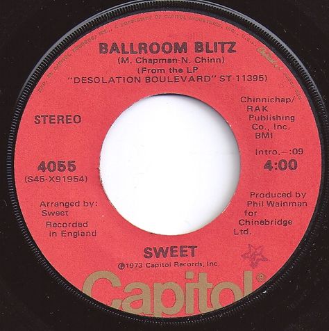 Ballroom Blitz / Sweet #5 on Billboard 1975 Ballroom Blitz, Classic Rock And Roll, Fun Music, 45 Records, Oldies Music, 70s Music, Music Memories, Old Music, Song List