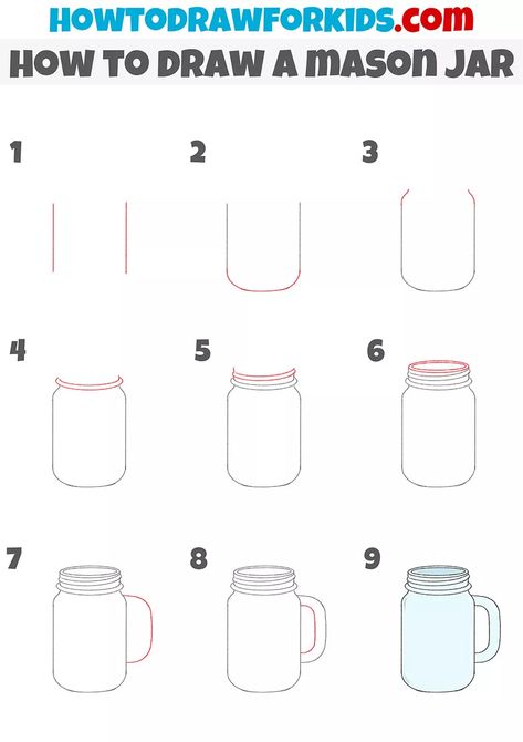 How to Draw a Mason Jar - Easy Drawing Tutorial For Kids Abstract Pencil Drawings, Start Drawing, Bulletin Journal Ideas, Easy Drawing Tutorial, Drawing Tutorials For Kids, Coloring Supplies, Bullet Journal Design Ideas, Drawing Tutorial Easy, Pencil And Paper