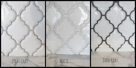 How to Choose the Best Tile Grout | Choose Grout for Tile White Arabesque Tile, Subway Tile Kitchen Backsplash, Arabesque Tile Backsplash, Backsplash Arabesque, Gray Tile Backsplash, Marble Backsplash Kitchen, Tile Kitchen Backsplash, Subway Tile Backsplash Kitchen, White Tile Backsplash