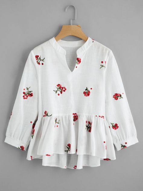 Shop Ditsy Embroidery Dip Hem Smock Top online. SheIn offers Ditsy Embroidery Dip Hem Smock Top & more to fit your fashionable needs. Ditsy Embroidery, Stylish Tops Fashion, Women Tops Online, Blouse Casual Fashion, Fashion Top Outfits, Fancy Tops, Fashion Tops Blouse, Kurta Designs Women, Trendy Fashion Tops