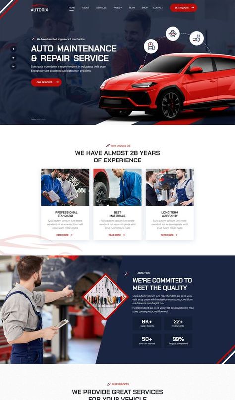 Auto Maintenance HTML Website Template Auto Repair Website Design, Car Service Website Design, Car Wash Website Design, Car Service Website, Car Service Design, Mechanic Website, Car Website Design, Auto Mechanic Shop, Car Rental Website