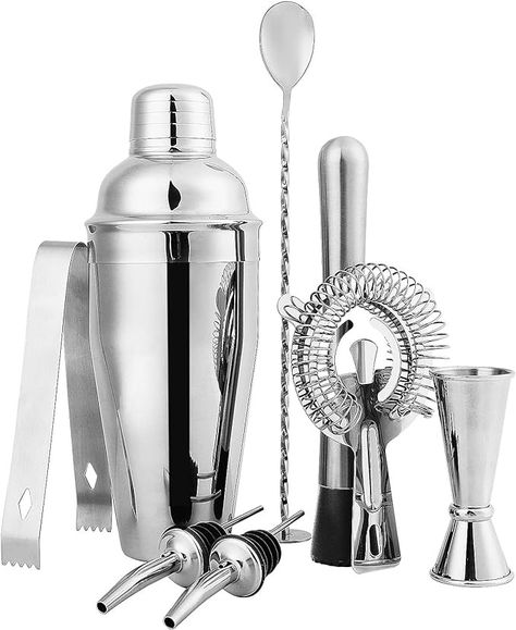 Amazon.com: 8 Piece Cocktail Shaker Set, Bartending Kit - 24 Ounce Cocktail Shaker, Spoon, Ice Tong, Muddler, Jigger, Strainer, Pourers: Home & Kitchen Alcohol Mixers, Cocktail Bar Set, Basic Cocktails, Bartending Kit, Stone Store, Bartender Tools, Martini Shaker, Ice Tongs, Lemon Squeezer