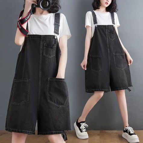 Baggy Overall Shorts, Women Jean Shorts, Plus Size Overalls, Overalls Baggy, Jumpsuits Plus Size, Black Denim Overalls, Bib Overalls, Jeans For Short Women, Overalls Women