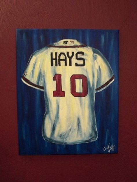 Football Paintings, Baseball Painting, Baseball Canvas, Sports Painting, Wine And Canvas, Sport Canvas, Baseball Art, Painting Canvases, Personalized Jersey