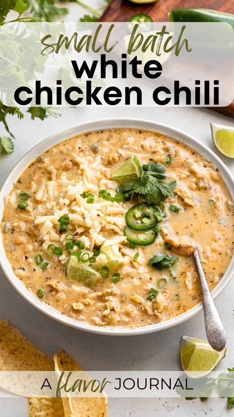 White Chicken Chili For One, White Chili Soup Recipes, White Chili Recipe Easy, Small Batch White Chicken Chili, White Chicken Green Chili Soup, White Chicken Chili With Salsa Verde, Olga's White Bean Chicken Chili, White Chile Chicken Soup, Ground Chicken White Chili Recipe