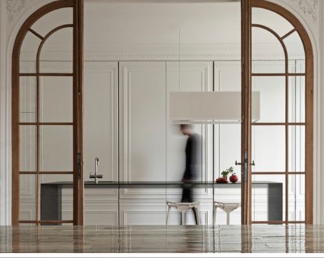 Invisible Kitchen, Kitchen Island Bench, Interior Architects, Arched Doors, Apartment In Paris, 아파트 인테리어, Fitted Furniture, Interior Architect, Kitchen Projects