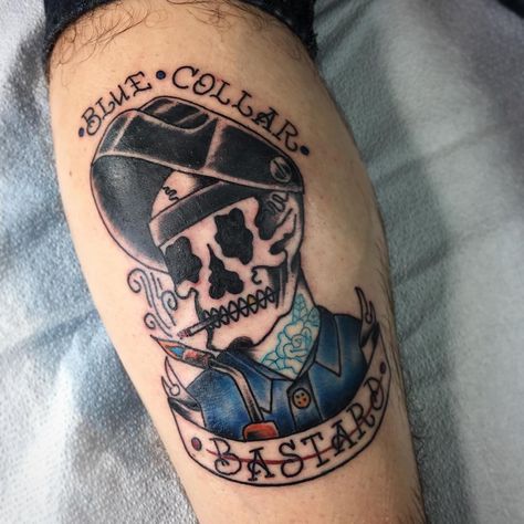 Blue Collar Traditional Tattoo, Blue Collar Tattoo Ideas, Weld Tattoos, Blue Collar Tattoos, Welders Tattoo, Welding Tattoo Ideas, Ironworkers Tattoo, Welder Tattoo, Welding Tattoo