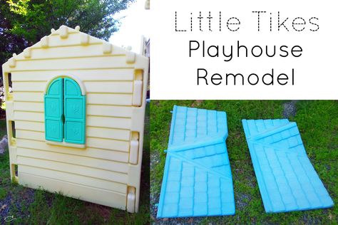 playhouse makeover | Little Dove Blog Painted Little Tikes Playhouse, Painting Plastic Playhouse, Spray Paint Plastic Playhouse, Repainting Plastic Playhouse, Refurbished Plastic Playhouse, Kids Plastic Playhouse, Little Tikes Playhouse Makeover, Playhouse Remodel, Cozy Coupe Makeover